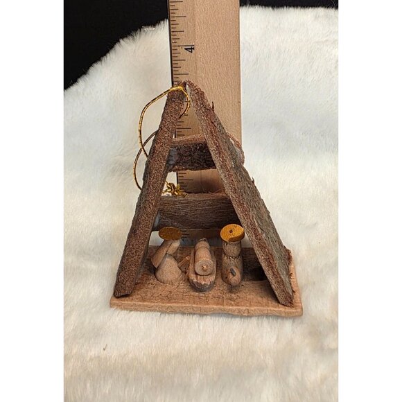 Vintage Primitive Wooden Nativity Creche Manger Christmas Ornament - Picture 8 of 10